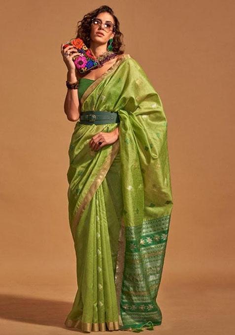 Green Zari Woven Art Silk Saree Set