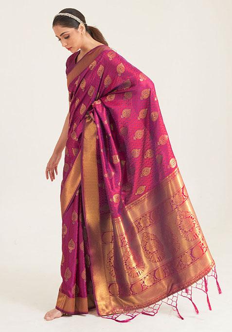 Wine Zari Woven Art Silk Saree Set