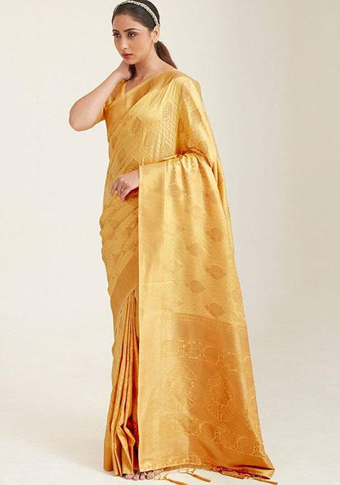 Yellow Zari Woven Art Silk Saree Set