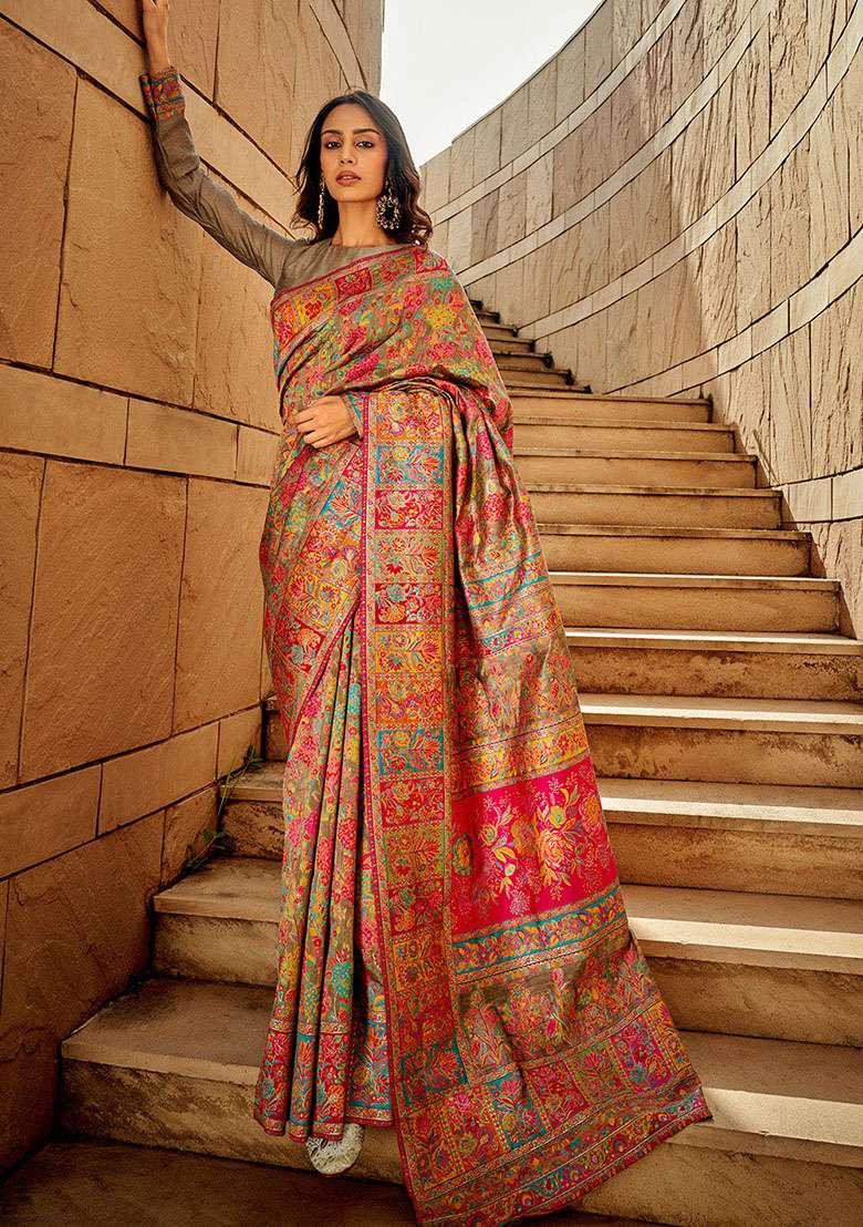 Green Zari Woven Silk Saree Set for Diwali | Wedding & Festive Wear - Indya