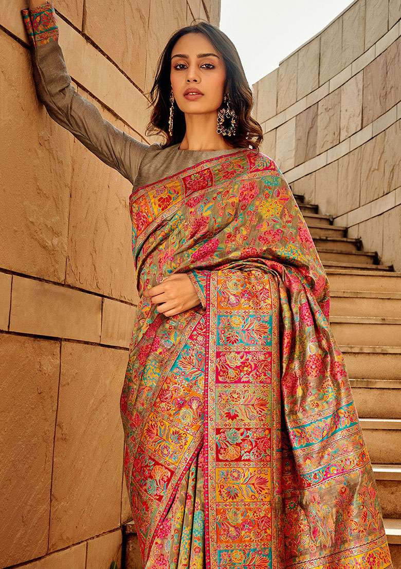 Green Zari Woven Silk Saree Set for Diwali | Wedding & Festive Wear - Indya