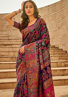 Blue Zari Woven Silk Saree Set