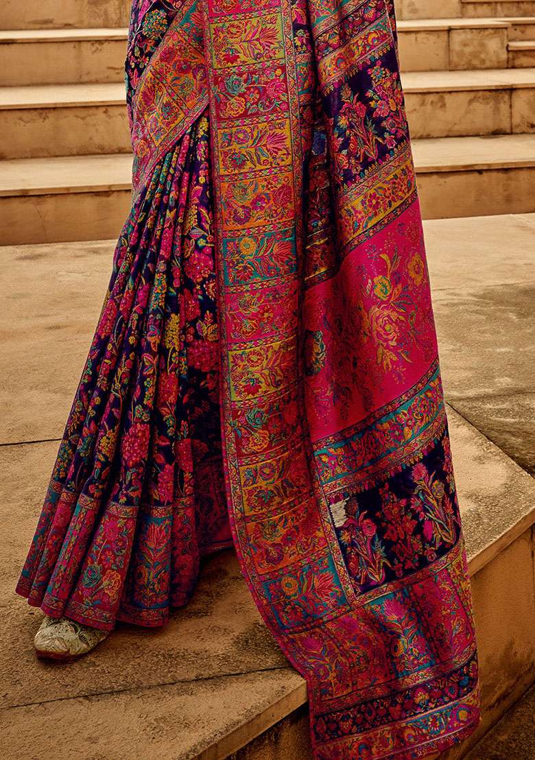 Blue Zari Woven Silk Saree Set for Diwali | Wedding & Festive Wear - Indya