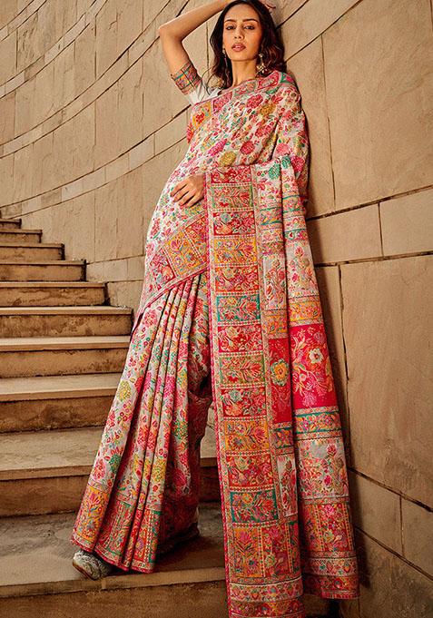 Off White Zari Woven Silk Saree Set