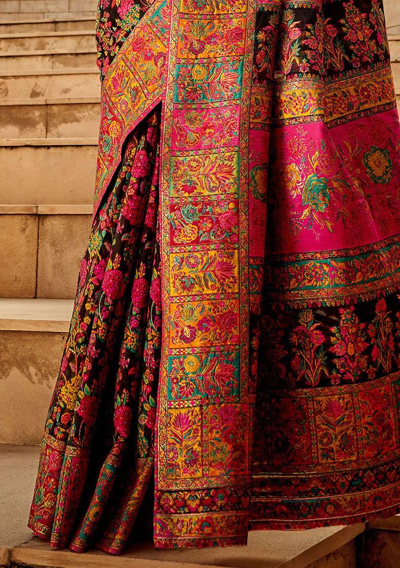 Black Zari Woven Silk Saree Set for Diwali and Festive Wear - Indya