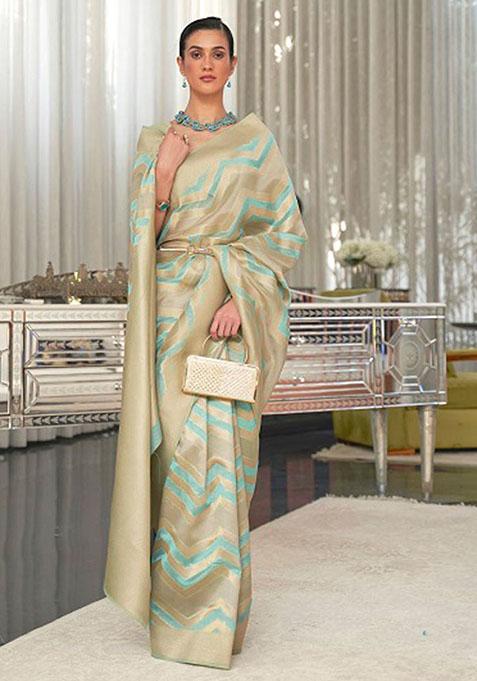Sea Green Zari Woven Silk Saree Set