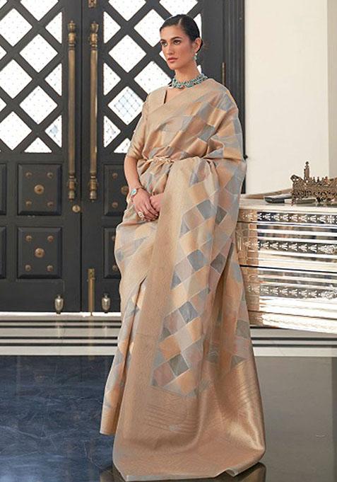 Cream Zari Woven Silk Saree Set