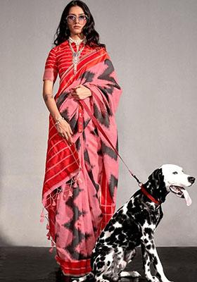 Pink Zari Woven Silk Saree Set
