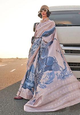 Blue Zari Woven Silk Saree Set