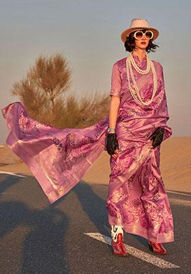 Light Pink Zari Woven Silk Saree Set