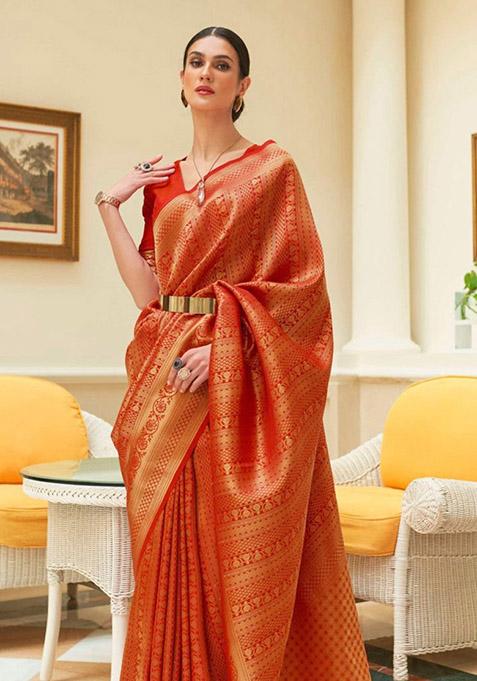 Red Zari Woven Silk Saree Set