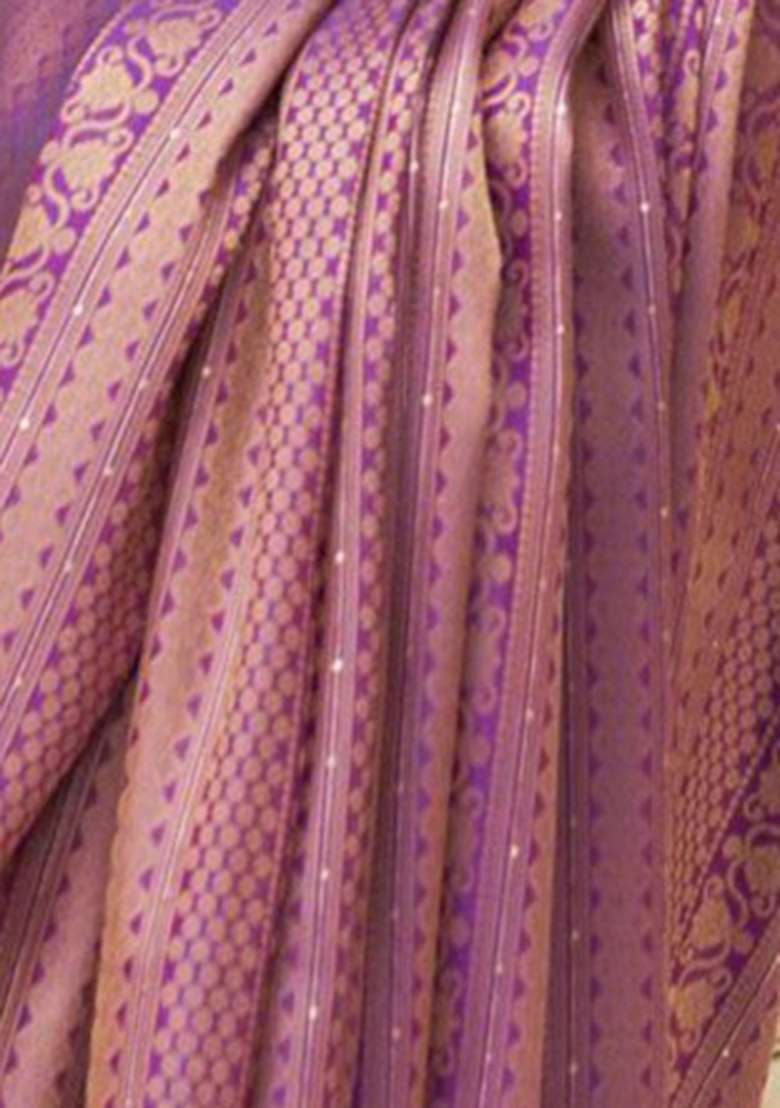 Purple Zari Woven Silk Saree Set for Diwali and Festive Wear - Indya