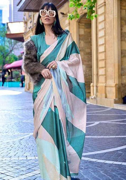 Cream Zari Woven Silk Saree Set