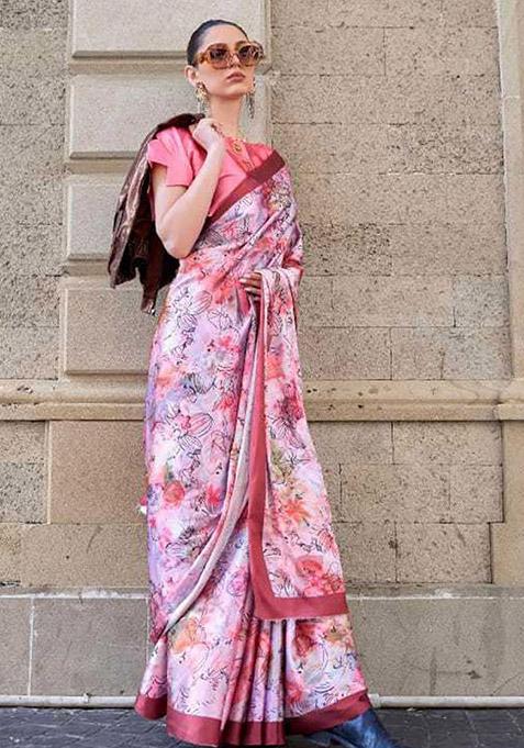 Light Pink Zari Woven Silk Saree Set