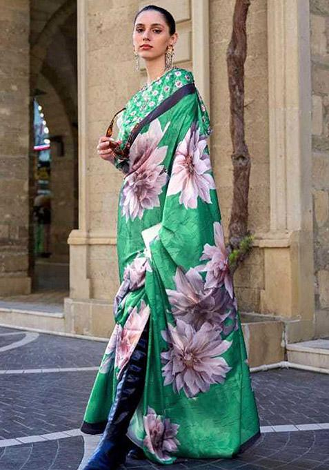 Green Zari Woven Silk Saree Set