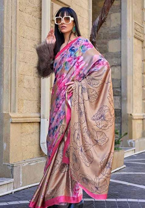 Pink Zari Woven Silk Saree Set