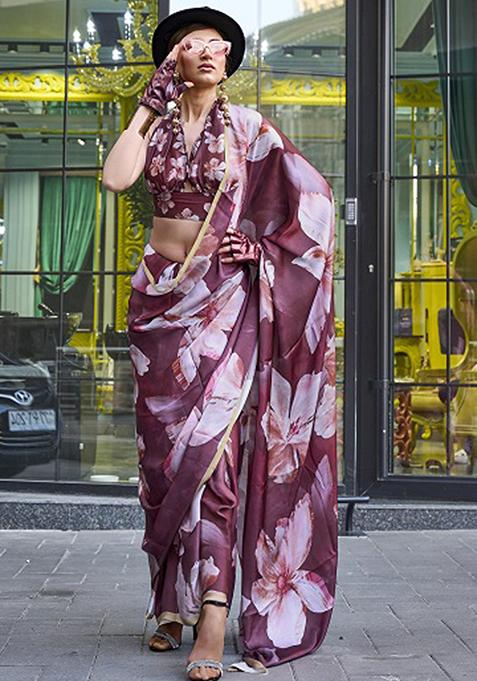 Wine Zari Woven Silk Saree Set