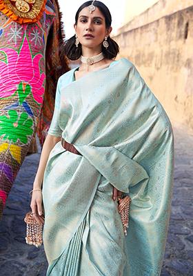 Sky Blue Zari Woven Art Silk Saree Set