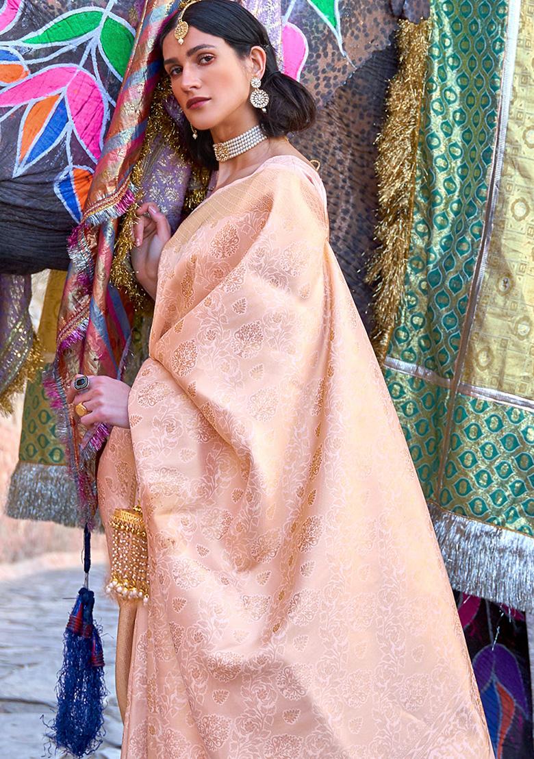 Cream Zari Woven Art Silk Saree Set