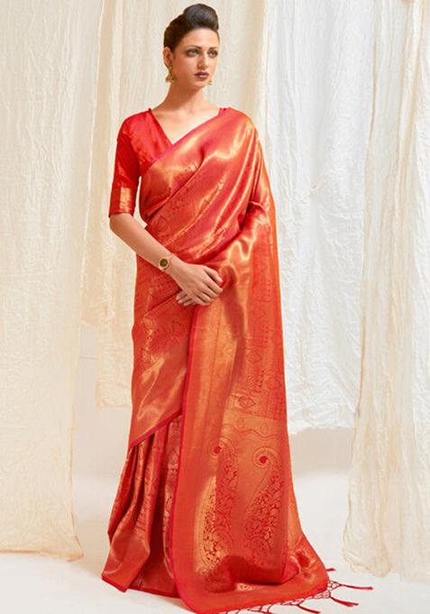 Red Zari Woven Art Silk Saree Set
