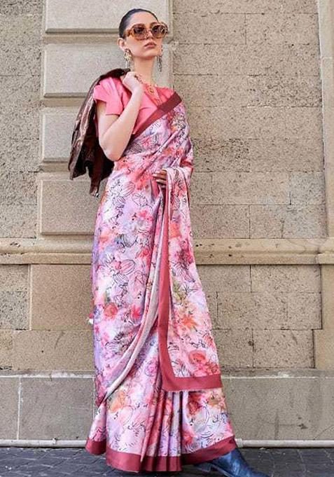 Maroon Zari Woven Satin Silk Saree Set