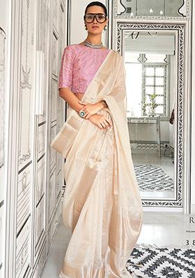 Grey Zari Woven Chiffon Saree Set