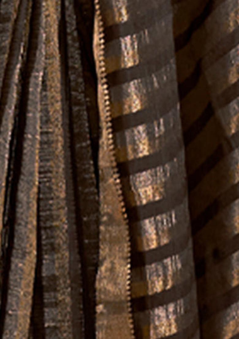 Black Zari Woven Soft Silk Saree Set - Indya