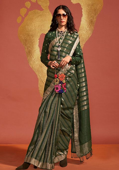 Green Zari Woven Soft Silk Saree Set