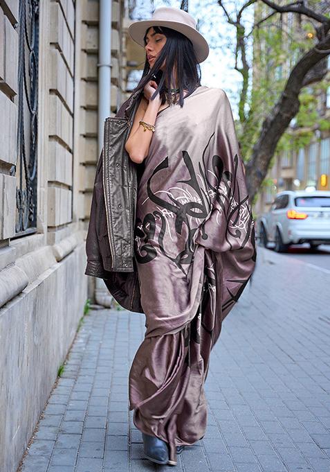 Purple Zari Woven Silk Blend Saree Set