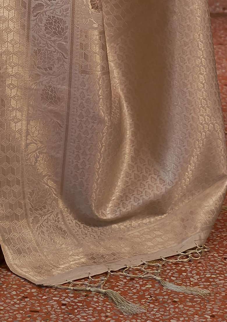 Cream Zari Woven Silk Blend Saree Set for Diwali | Wedding & Festive Wear - Indya