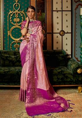 Light Green Zari Woven Silk Blend Saree Set