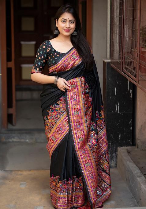 Black Zari Woven Kashmiri Cotton Saree Set