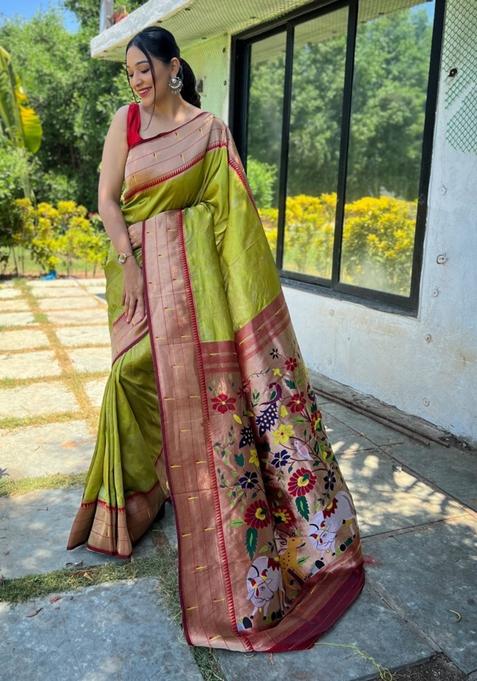 Green Zari Woven Soft Paithani Silk Saree Set