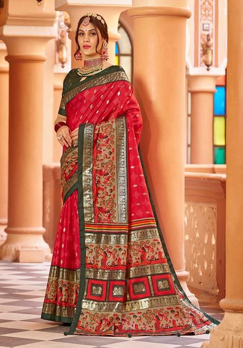 Red Zari Woven Patola Silk Saree Set