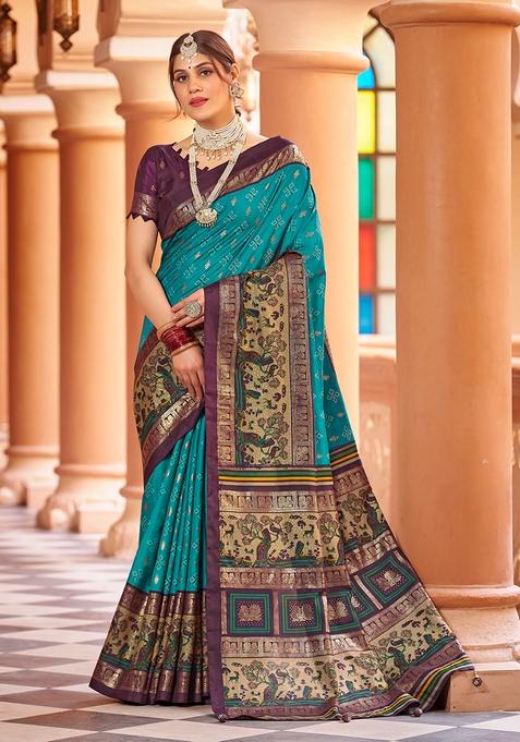 Teal Zari Woven Patola Silk Saree Set