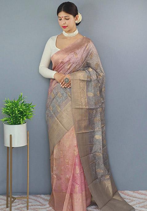 Pink Kalamkari Print Malai Cotton Saree Set