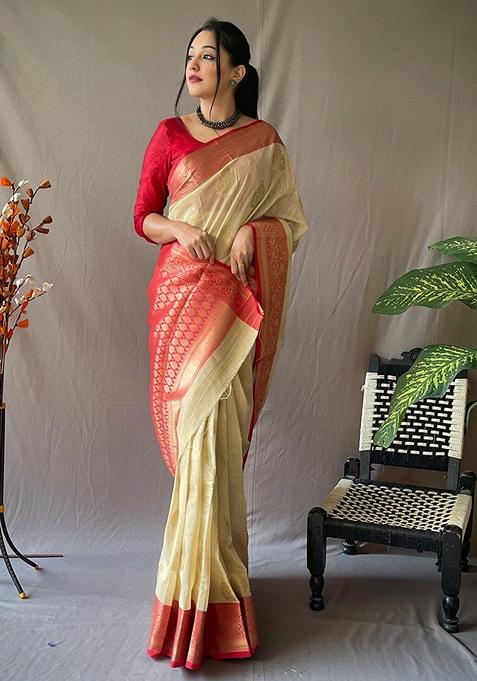 Chiku Brown Woven Silk Saree Set