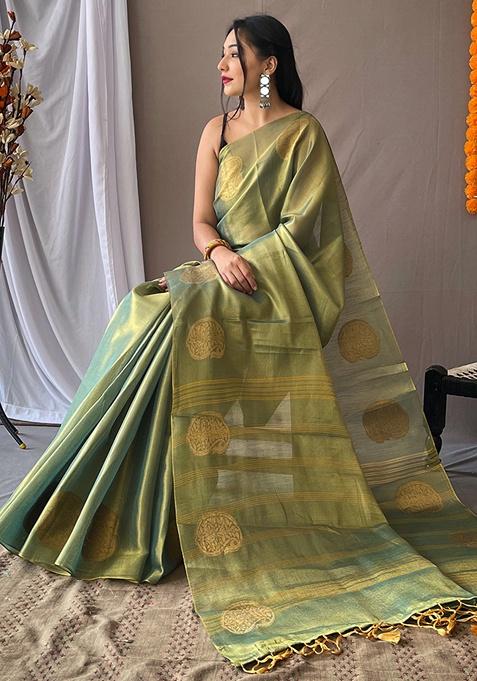 Parrot Woven Silk Saree Set