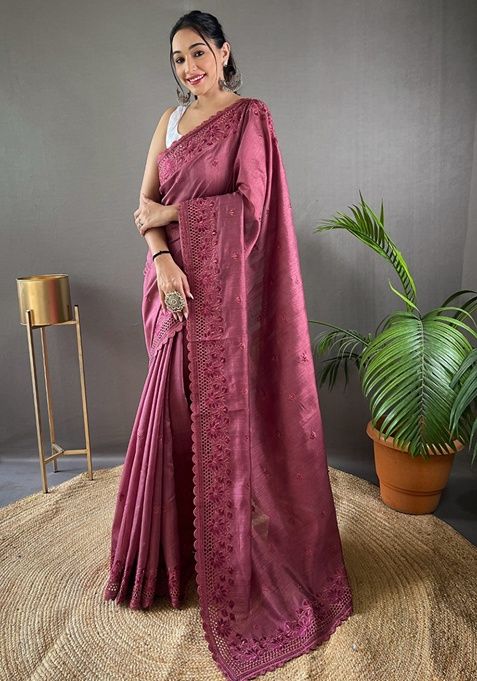 Lavender Woven Matka Silk Saree Set