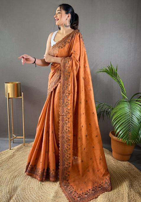 Orange Woven Matka Silk Saree Set