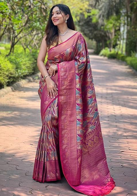 Wine Woven Silk Saree Set