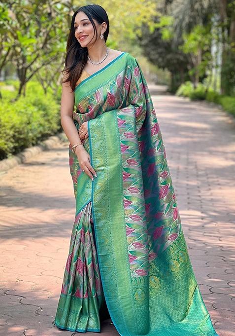 Rama Woven Silk Saree Set