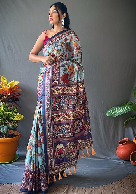 Sky Woven Silk Saree Set