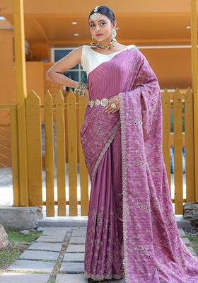 Lavender Woven Silk Saree Set
