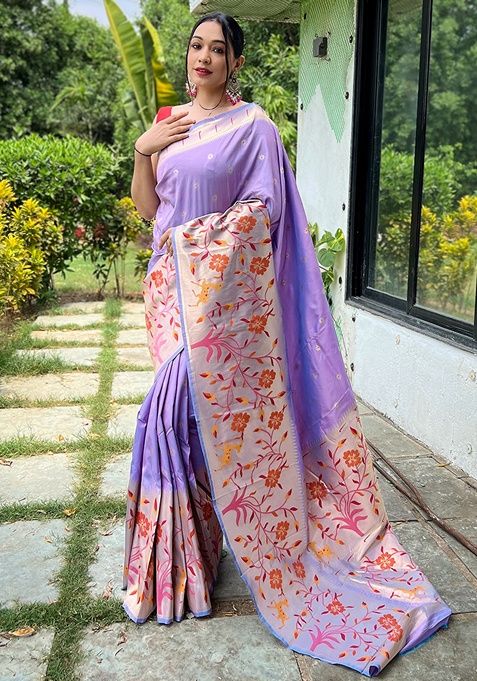 Lavender Woven Silk Saree Set