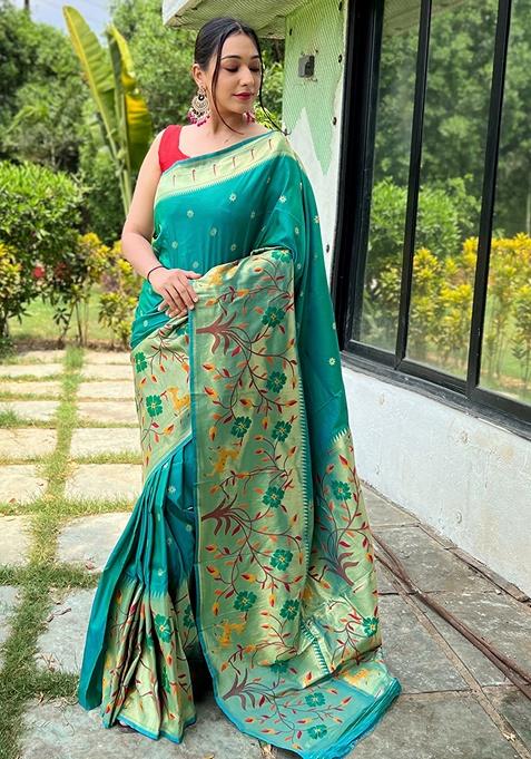 Rama Woven Silk Saree Set