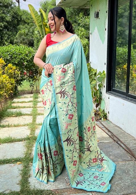 Sky Woven Silk Saree Set