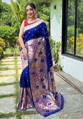 Violet Woven Silk Saree Set