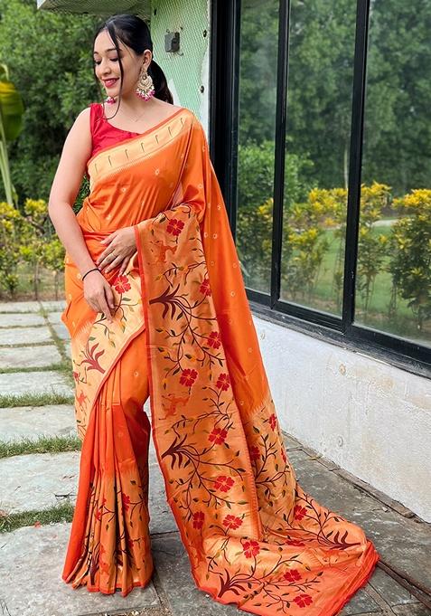 Yellow Woven Silk Saree Set