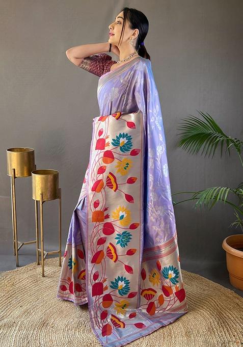 Lavender Woven Silk Saree Set